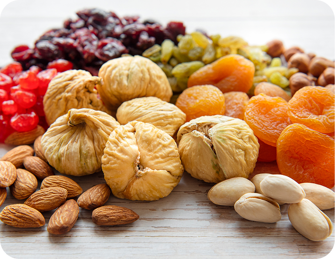 Various dried fruits and nuts