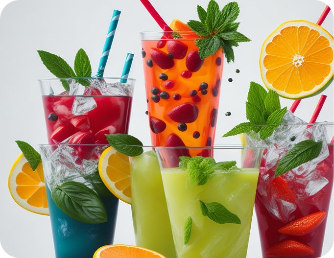 Colorful summer drinks with fruits